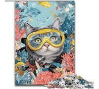 Diver Cat 1000 Pieces Jigsaw Puzzles for Adults And Teens, Staycation Kill Time Every Piece Is Unique - Challenging Family Fun Game (26x38cm)
