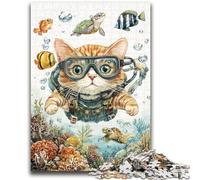 Diver Cat Jigsaw Puzzles for Adults 1000 Piece,Help The Brain Exercise Addictive Toys to Cultivate Patience Parent-child Interaction (50x75cm)