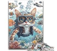 Diver Cat Jigsaw Puzzles for Teenagers 1000 Jigsaws,Brain Intelligence Challenge Addictive Toys for Home Decoration (38x52cm)