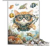 Diver Cat Jigsaw Puzzles for Teenagers 1000, Pattern Assembly Deal As Gifts for The Whole Family Suitable for And 14 (50x75cm)