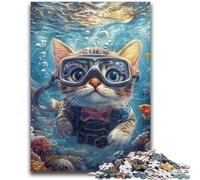 Diver Cat Jigsaw Puzzles for Teenagers 1000 Pieces,Learning Educational Toy for Is Ideal As A Gift for The Whole Family (38x26cm)