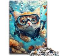 Diver Cat JigsawPuzzle 1000 Pieces for Teenagers,Stress Reliever Difficult Challenge Suitable for Desktop Decoration (50X75cm)