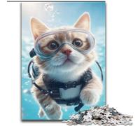 Diver Cat Puzzles 1000 Pieces for Teenagers, Educational Games DIY Toys with Matching Poster And Trivia Sheet for Age 14+ (50x75cm)