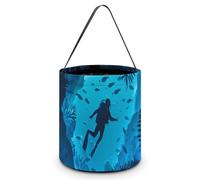 Diver Diving in The Deep Sea Large Easter Basket Candy Bags Canva Tote Bag Portable Hallowee Bucket