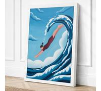 Diver in the Wave Coastal Canvas Wall Art Print 30x20 Inch (76 x 51 cm)