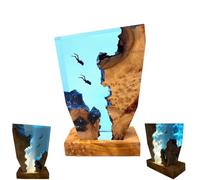 Diver Night Lamp, Resin Bedside Lamp, Sea Turtle Lamp, Ocean Lamp, Ocean Themed Perspective Painting, Diving Resin Wood Lamp, Home Decor, USB Port Art Decor Home Office Bedroom Decor Gift (Large)