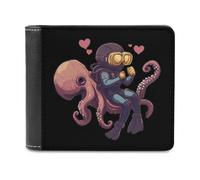 Diver Ride on Octopus Bi-fold Men's Wallets with 6 Card Slots Slim Travel Purse Leather Money Clip