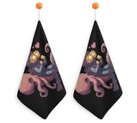 Diver Ride on Octopus Cute Hanging Hand Towels Quick Dry Bathroom & Kitchen Dish Cloth with Loop