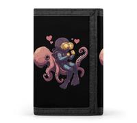 Diver Ride on Octopus Trifold Men's Wallets with 8 Card Slots & Key Hook Slim Travel Purse Money Clip