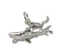 Diver With Shark sterling silver charm .925 x 1 Diving sharks charms