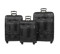 Divergent Retail 3 Piece Croc Print PU Leather Luggage Set | Small Medium Large Suitcases | 4 Spinner Wheels | Combination Lock | Parker Black
