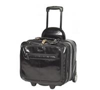 Divergent Retail Buffalo Leather Rolling Pilot Case | Vegetable Tanned | 4 Compartments | Telescopic Handle | Trolley Strap | Wheeled Laptop Briefcase | Joseph Obsidian