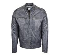 Divergent Retail DR156 Men's Leather Biker Style Zip Jacket Grey (as8, alpha, xx_l, regular, regular)