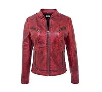 Divergent Retail DR200 Ladies Classic Casual Biker Leather Jacket Barn Red (as8, numeric, numeric_10, regular, regular)