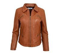 Divergent Retail DR223 Women's Classic Leather Biker Zip Box Jacket Tan (as8, numeric, numeric_12, regular, regular)