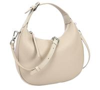 Divergent Retail DR247 Women's Crescent Hobo Shoulder Bag | Pebbled Leather Half Moon | Silver Hardware | Zip Top Crossbody | Piped Edge Detail | Ivory | Dark Chocolate | Hazel | Greige (Greige)