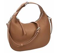 Divergent Retail DR247 Women's Crescent Hobo Shoulder Bag | Pebbled Leather Half Moon | Silver Hardware | Zip Top Crossbody | Piped Edge Detail | Ivory | Dark Chocolate | Hazel | Greige (Hazel)