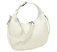Divergent Retail DR247 Women's Crescent Hobo Shoulder Bag | Pebbled Leather Half Moon | Silver Hardware | Zip Top Crossbody | Piped Edge Detail | Ivory | Dark Chocolate | Hazel | Greige (Ivory)
