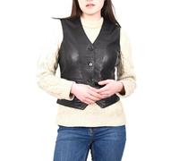 Divergent Retail Ladies Fitted Premium Grained Leather Sleeveless Button up Vest Waistcoat Classic Gilet Black Rachelle (UK, Numeric, 10, Regular, Regular, Black)