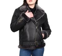 Divergent Retail Ladies Full Sheepskin Aviator Bomber Style Jacket Cross Zip Biker Hedda (UK, Numeric, 10, Regular, Regular, Black)