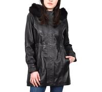 Divergent Retail Ladies Genuine Leather Detachable Hoodie Coat Parka Style Long Outerwear Black Chimene
