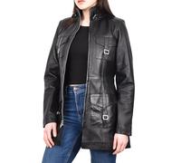Divergent Retail Ladies Genuine Leather Mid Length Coat Dual Zip Fastening Jacket Fernande Black (UK, Numeric, 10, Regular, Regular, Black)