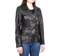 Divergent Retail Ladies Real Leather Jacket Conker Long Leather Biker Coat Style Conkara (UK, Numeric, 14, Regular, Regular, Black)