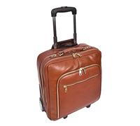 Divergent Retail Leather Wheeled Laptop Trolley Case for Men and Women, Telescopic Handle, Two Laptop Compartments, Zip Organizer Pockets - Jarven Sandstone