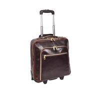 Divergent Retail Leather Wheeled Laptop Trolley Case for Men and Women, Telescopic Handle, Two Laptop Compartments, Zip Organizer Pockets - Jarven Espresso