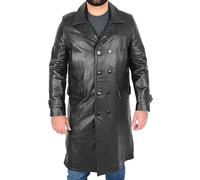 Divergent Retail Men’s Trench Real Leather Coat 3/4 Long Overcoat Black Torald UK (UK, Alpha, 3XL, Regular, Regular, Black)