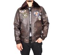 Divergent Retail Men's Classic Top Gun Aviator Leather Jacket Air Force Style Brown Valter (UK, Alpha, M, Regular, Regular, Brown)
