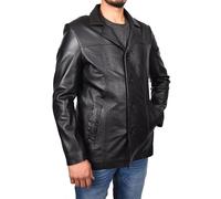 Divergent Retail Mens Full Leather Button Up Jacket Classic Reefer Style Keyze (UK, Alpha, 3XL, Regular, Regular, Black)