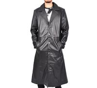 Divergent Retail Men's Long Full Anchor Length Coat Real Sheep Leather Classic Black Rosco (UK, Alpha, L, Regular, Regular, Black)
