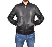 Divergent Retail Mens Soft Touch Real Leather Bomber Jacket MA 1 Baseball Style Apex Black 2XL