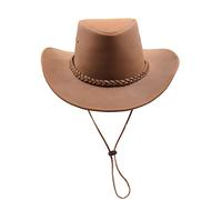 Divergent Retail Real Leather Australian Cowboy Bush Hat Tan Outback Bush Cap Chin Strap Size XXL DR507