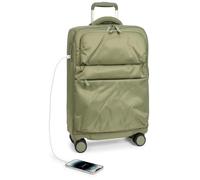 Divergent Retail Soft Shell Travel Luggage with USB Charging Port Spinner Wheels Telescopic Handle Front Zip Pockets Organised Interior Lightweight Suitcase Matthew Green Cabin 20"