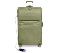 Divergent Retail Soft Shell Travel Luggage with USB Charging Port Spinner Wheels Telescopic Handle Front Zip Pockets Organised Interior Lightweight Suitcase Matthew Green Large 28"