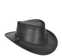 Divergent Retail WildHat Australian Outback Leather Cowboy Hat | Wire-Reinforced Brim | Suede Sweatband | Wax Treated | Western Bush Hat | Black | Size S