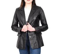 Divergent Retail Womens Elegant Three Button Blazer Soft Touch Sheep Nappa Leather Jacket Black Aracely (UK, Numeric, 22, Regular, Regular, Black)