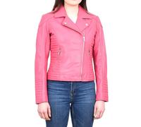 Divergent Retail Womens Handcrafted Leather Cross Zip Biker Style Jacket Slim Fitted Eleganza (UK, Numeric, 22, Regular, Regular, Pink)