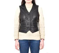 Divergent Retail Womens Premium Grained Leather Sleeveless Vest Waistcoat Button up Classic Gilet LiliVest (UK, Numeric, 16, Regular, Regular, Black)
