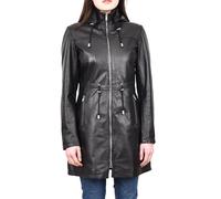 Divergent Retail Womens Real Leather Hooded Parka Coat Clem Long Length Black Jacket (UK, Numeric, 22, Regular, Regular, Black)
