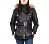 Divergent Retail Womens Real Leather Parka Coat Detachable Hooded Jacket Black Size 14 L Elara