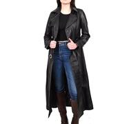 Divergent Retail Womens Soft Touch Nappa Leather Full Length Coat Double Breasted Trench Coat Black Daniela (UK, Numeric, 18, Regular, Tall, Black)
