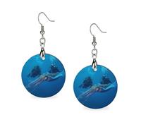 Divers Underwater Cuttlefish Wooden Earrings Round Dangle Earrings for Travel Party