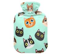 Diverse Cat Mint Green Hot Water Bottles with Soft Cover Hot Water Bag for Menstrual Cramps Medium