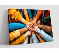 Diverse Group of People Joining Hands Canvas Wall Art Picture Print - 12 inch wide x 8 inch high (Frame Depth 30mm)
