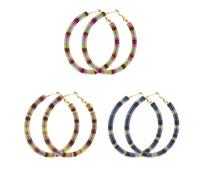 Diverse Style Metallic Yarn or Embroidery Threads Adorned Hypoallergenic Steel Hoop Earrings for Women - Stylish, Durable & Colorfast Jewelry Gift, L, Stainless Steel, No Gemstone
