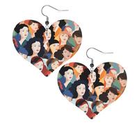 Diverse Women Crowd Leather Earrings Dangle Drop for Women Lightweight Heart Dangle Earrings Jewelry Fashion Pendant and Valentine Birthday Party Gift
