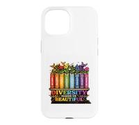 Diversity Makes Us Beautiful Rainbow Books Flowers Case for iPhone 15